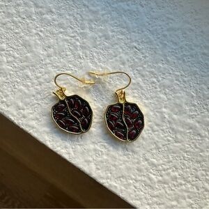 Pomegranate Dangle Earrings with Red Stone